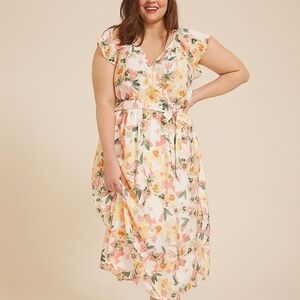 Maurices Floral Midi Dress in Pink and Yellow